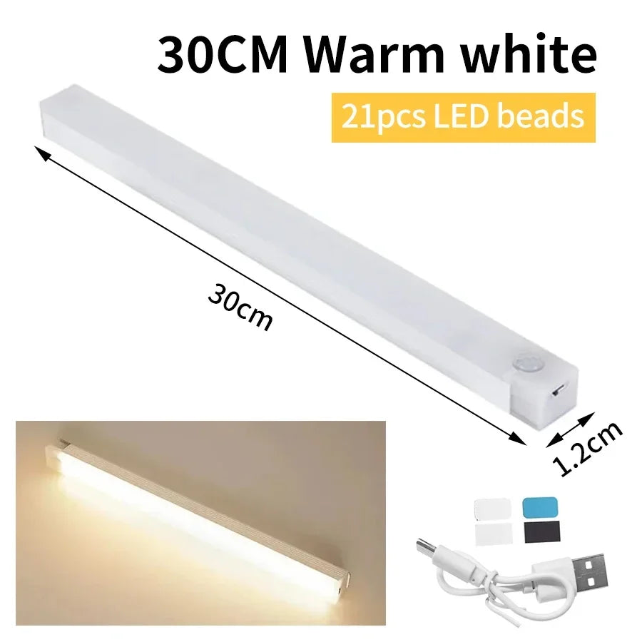 Wireless Rechargeable LED Motion Sensor Cabinet Night Light - Magnetic Under-Cabinet Light for Closet, Kitchen, Wardrobe, Stairs