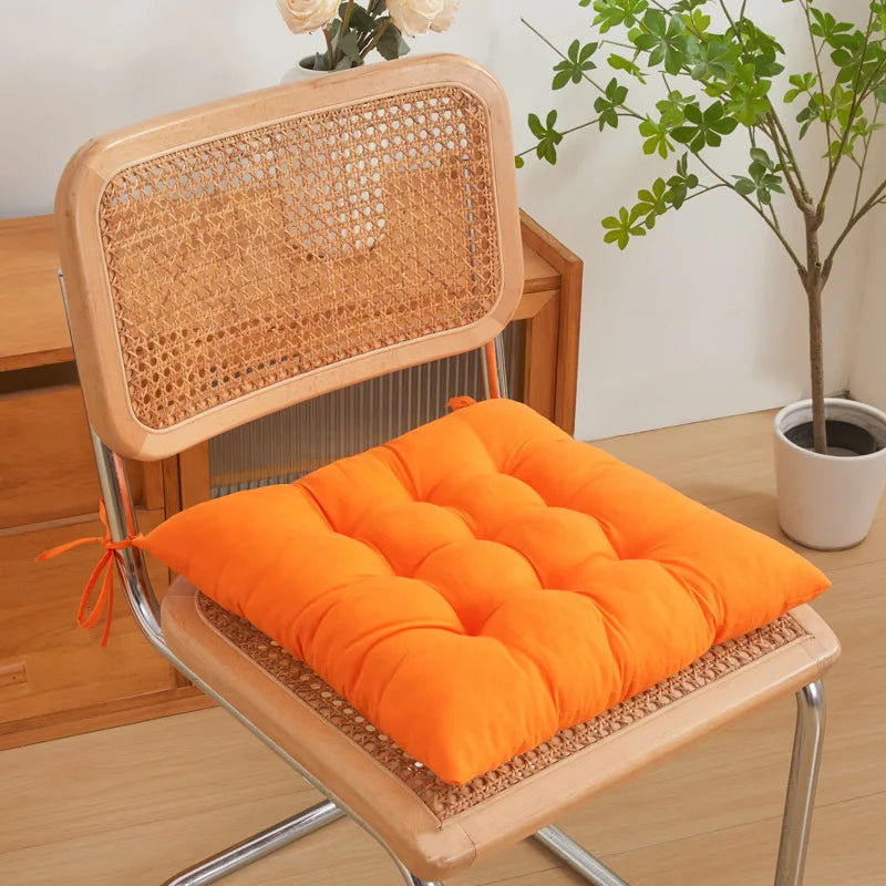 Tie-On Rectangle Dining Chair Seat Cushion - Thick Polyester Cotton Pad for Dining, Floor & Meditation