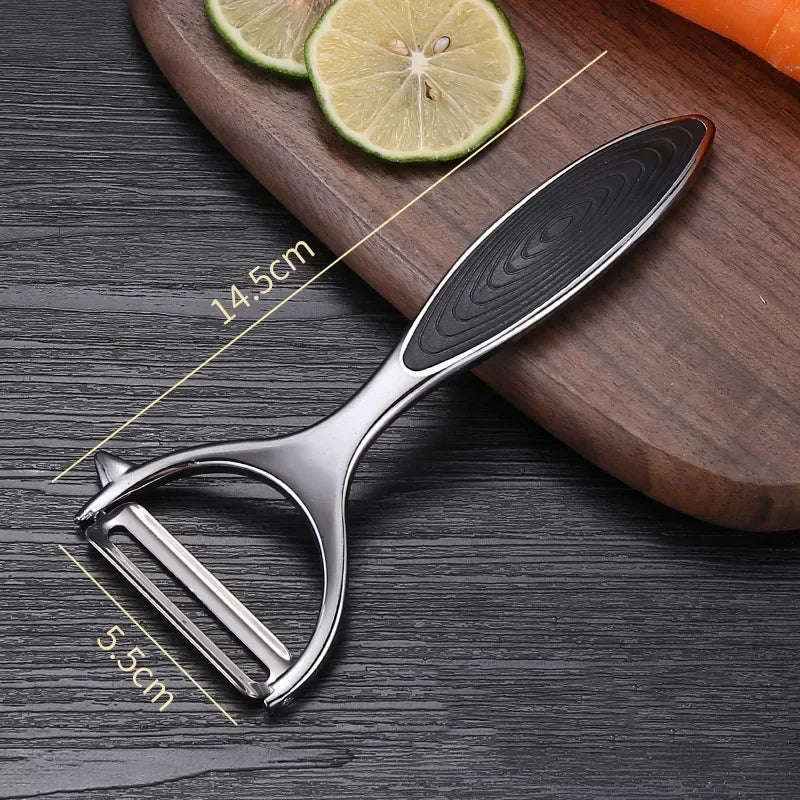 Stainless Steel Multi-Purpose Vegetable Peeler & Grater - Serrated & Flat Blades for Potatoes, Melons, Fruits