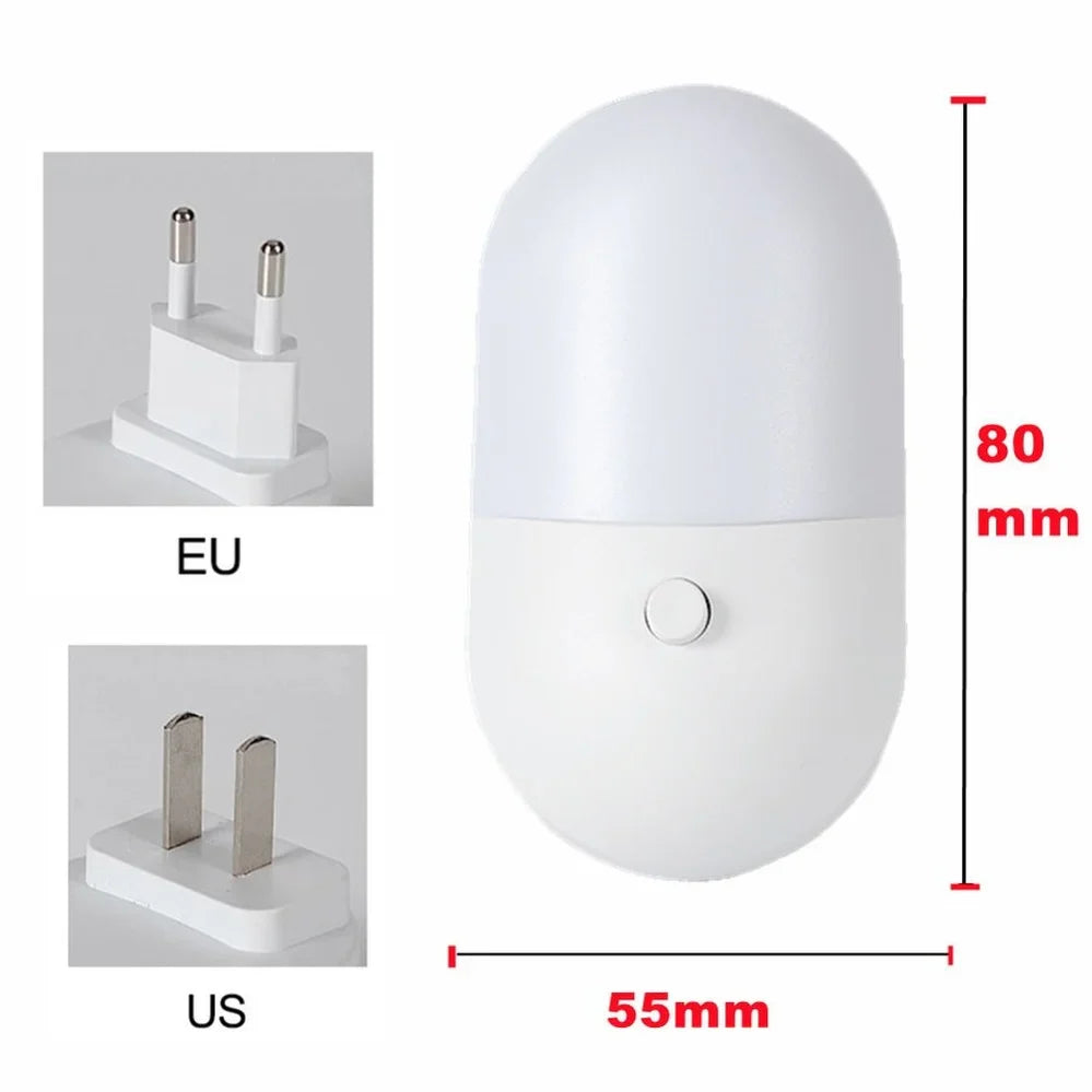 LED Plug-In Night Light with Auto Sensor (EU/US Plug) – Soft Warm Bedside Lamp for Bedroom, Kids, Hallway & Bathroom