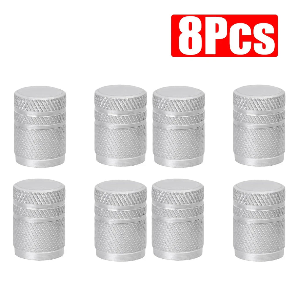 Aluminum Tire Valve Stem Caps Universal Dual-Tone Black/Silver - 4-Pack