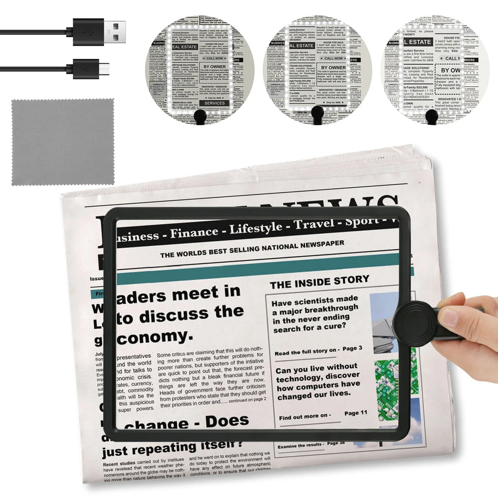 5X Hands-Free Neck Magnifier with Dimmable LED Light — 9.4 × 6.5 in (240 × 170 mm) Rechargeable 3‑in‑1 Reading Magnifying Glass