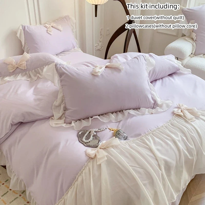 3-Piece Solid Twill Polyester Duvet Cover Set with 2 Pillowcases — Multiple Sizes (135x200 to 260x240 cm / 53x79 to 102x94 in) — White, Yellow, Pink, Purple