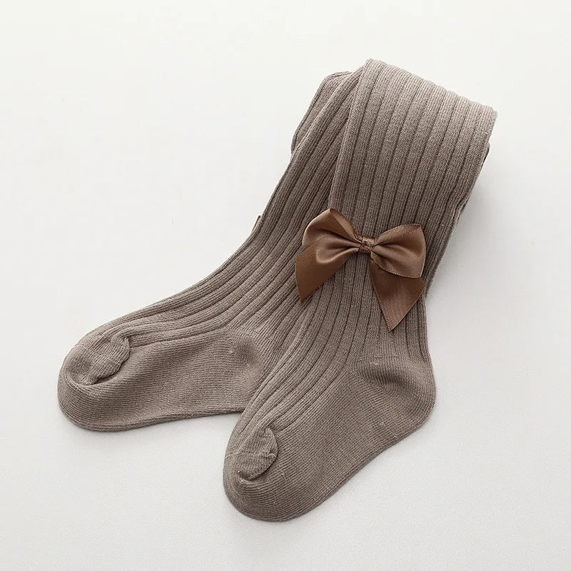 Baby Girls Cotton Mesh Tights with Bowknot - Infant & Toddler Pantyhose 0-4 Years