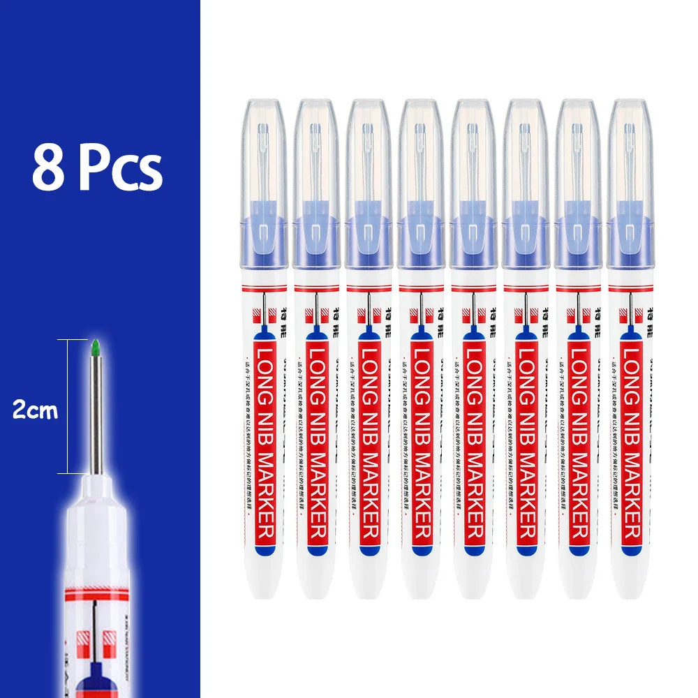 Waterproof Long-Head Deep-Hole Marker Pens 20mm Tip — Permanent Oil Ink for Metal, Wood & Carpentry (Black, Blue, Red, Green)