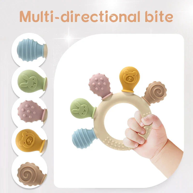 Multicolor Silicone Baby Ring Teether – Calming Chew Beads Sensory Gum Relief for 0–24 Months
