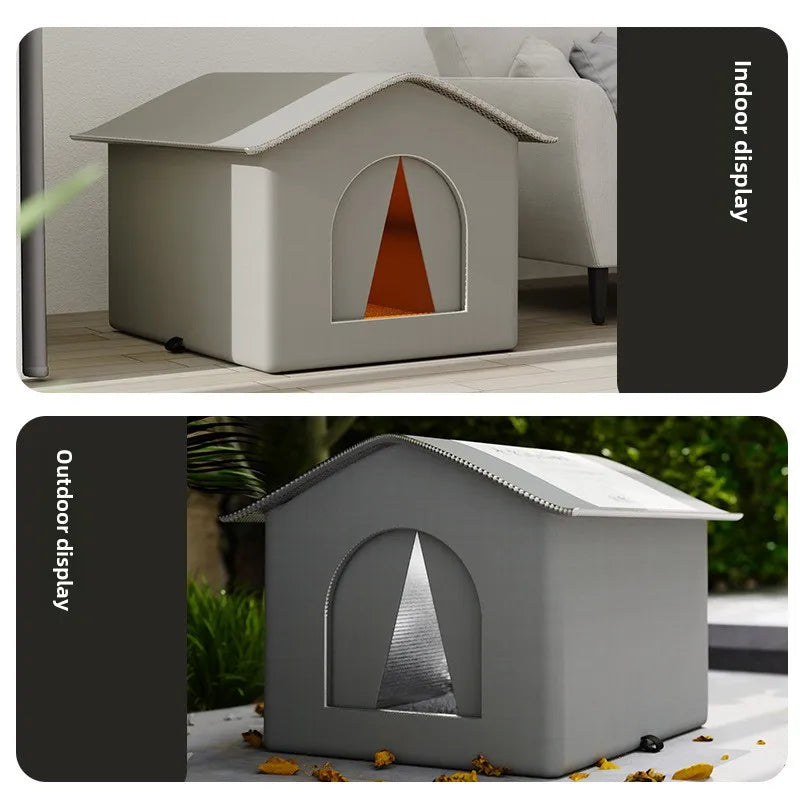 Waterproof Foldable Pet Cave Bed for Small Dogs & Puppies – Outdoor Winter Warm Plush Dog House, Washable