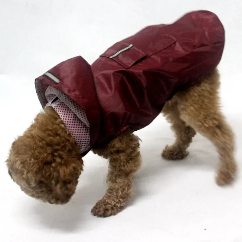 Waterproof Dog Raincoat Hoodie with Reflective Stripe, Leash Hole & Storage Pocket Sizes S-6XL