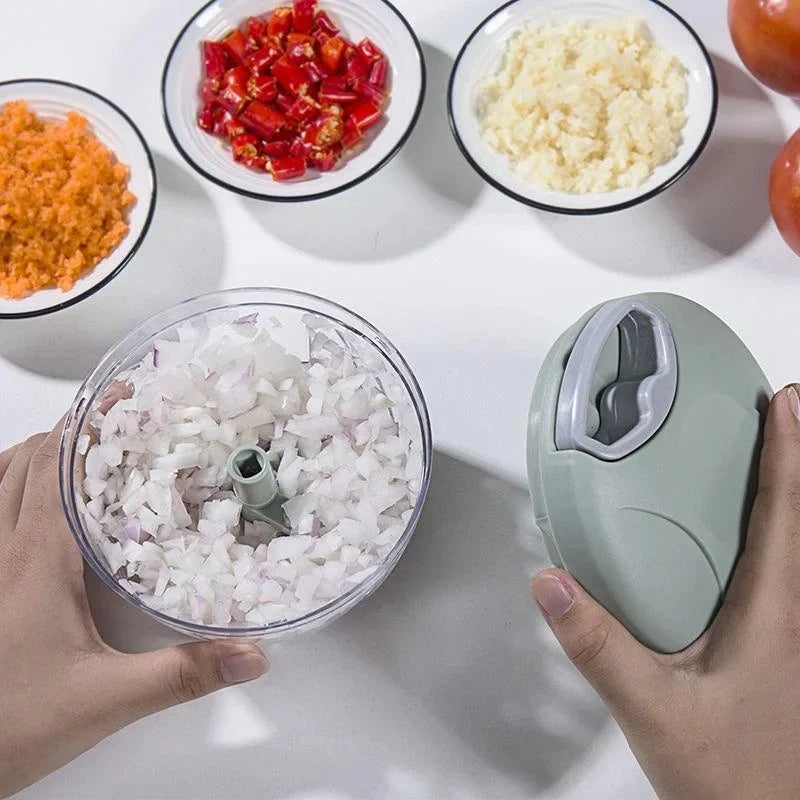 Manual Rope Food Chopper — 500ml & 900ml (17 fl oz / 30 fl oz) Stainless Steel Blade Garlic, Onion & Vegetable Slicer