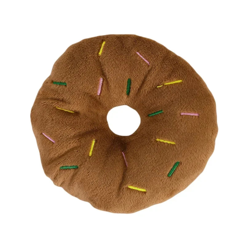 Plush Donut Chew Toy with Squeaker for Small & Medium Dogs - 4.3in (11 x 11 cm) Soft Fleece Puppy Toy