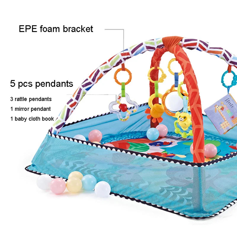 Baby Activity Gym Play Mat with Toy Rack – Educational Crawling Blanket & Infant Sensory Rug