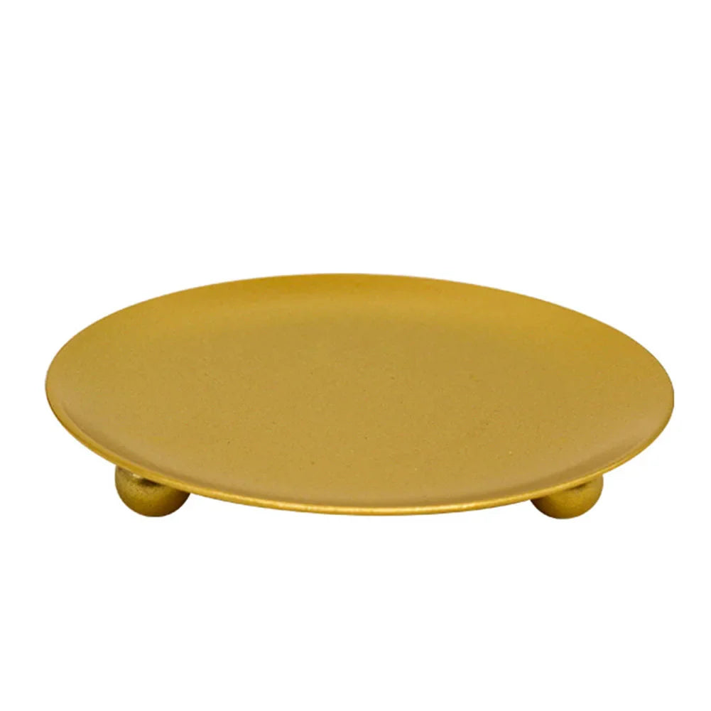Iron Plate Candle Holder – Decorative Pillar & Votive Candlestick Pedestal, Gold/Black, 2 Sizes (7x7x1.5 cm / 2.8x2.8x0.6 in; 11x11x1.7 cm / 4.3x4.3x0.7 in)
