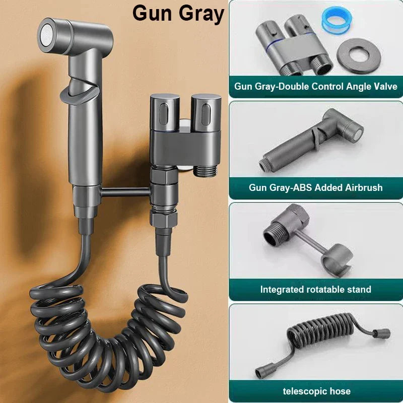 Handheld Bidet Sprayer Set with Double-Outlet Angle Valve – Wall-Mount Toilet Shower for Baby, Pet & Bathroom Cleaning