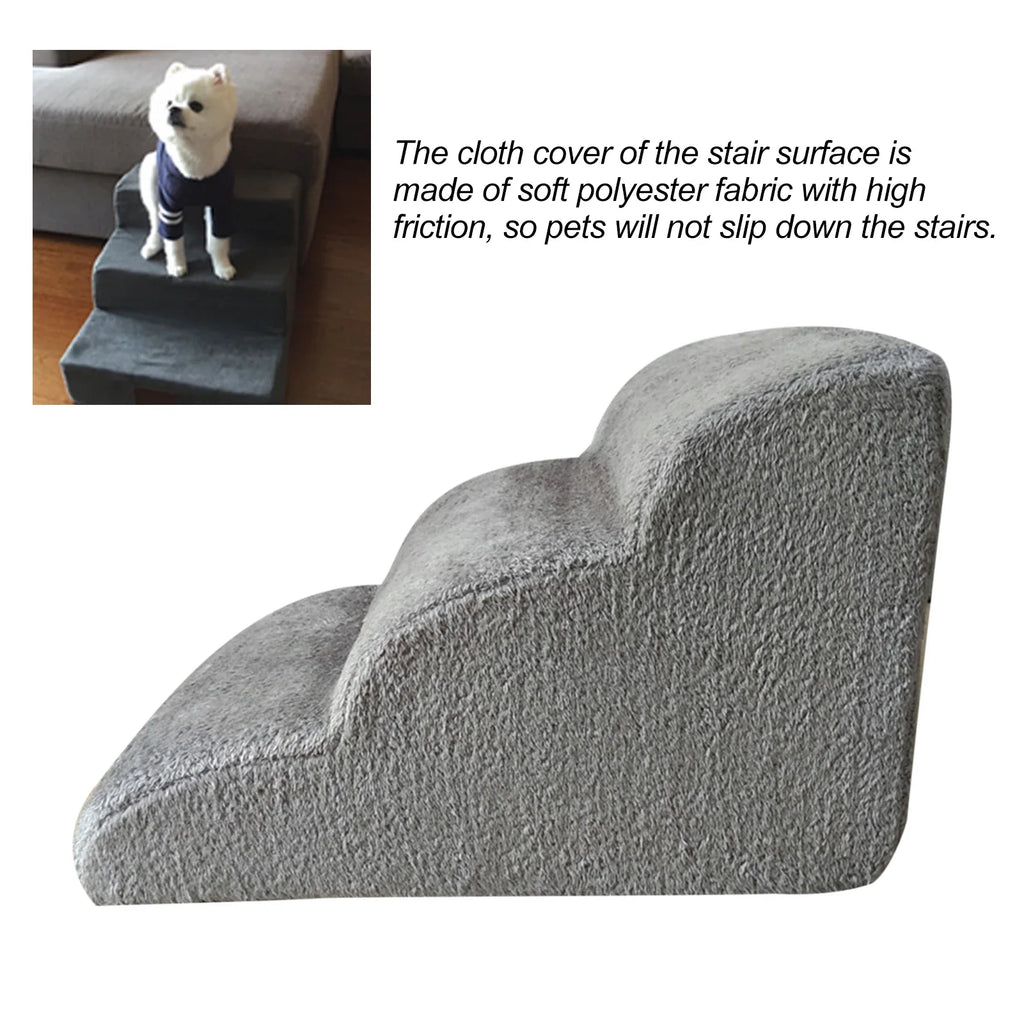 Non-Slip 3-Step Pet Stairs for Dogs & Cats — Removable Washable Cover, Foam Ramp for Bed & Sofa, 23.6 x 16.5 x 15.4 in (60 x 42 x 39 cm)
