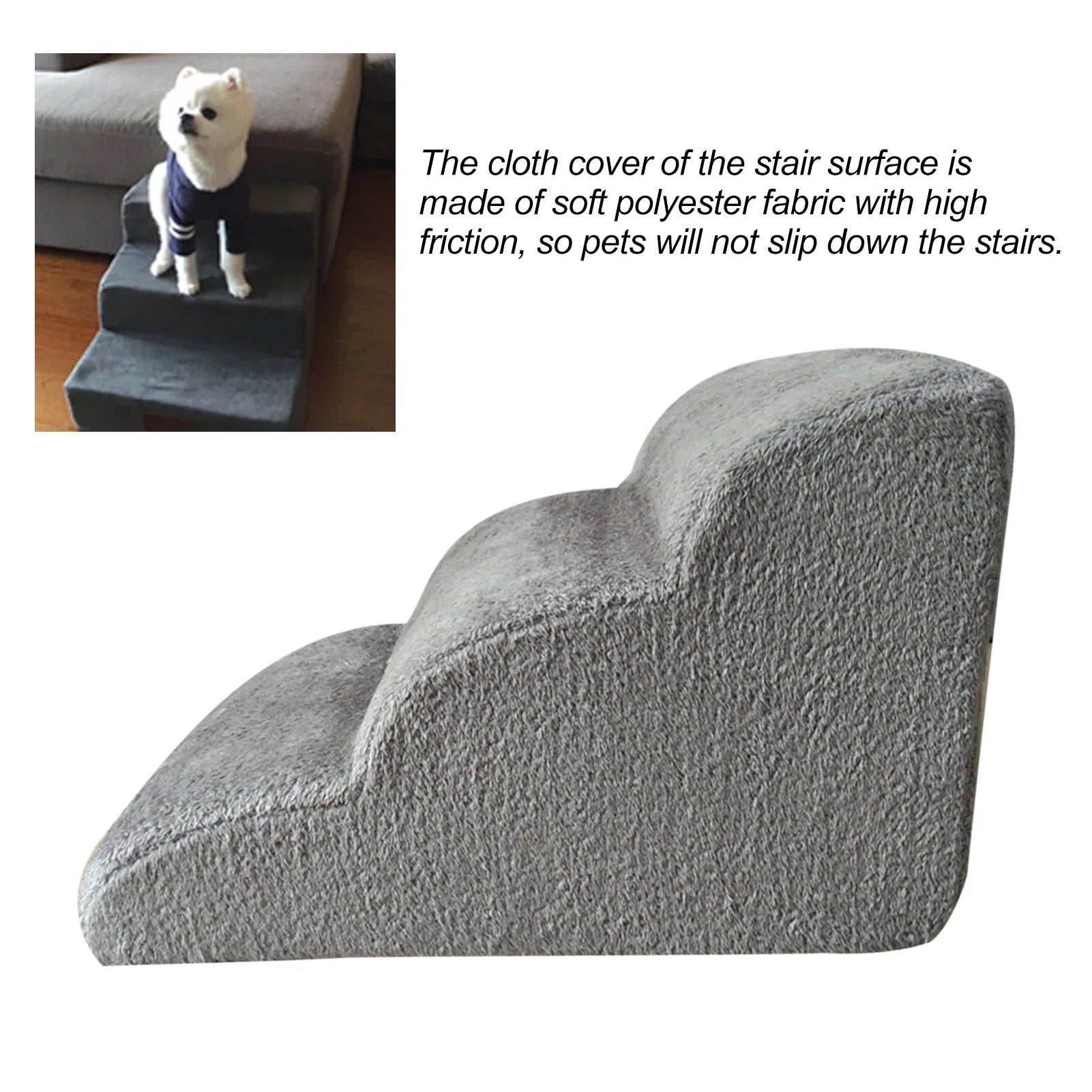 Non-Slip 3-Step Pet Stairs for Dogs & Cats — Removable Washable Cover, Foam Ramp for Bed & Sofa, 23.6 x 16.5 x 15.4 in (60 x 42 x 39 cm)