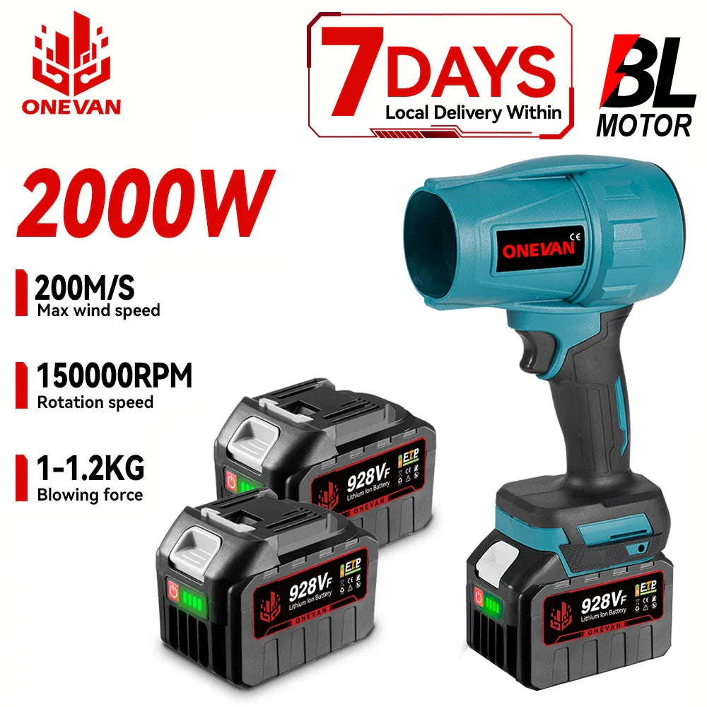 2000W Cordless Brushless Turbo Blower — 200 m/s High-Speed Air Blower for Leaves, Dust & Snow