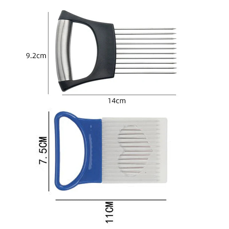 Colorful Onion Slicer with Stainless Steel Holder – Hands-Free Vegetable & Potato Chopper