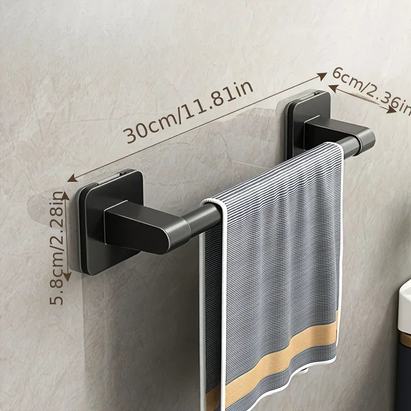 Self-Adhesive No-Drill Bathroom Wall Towel Rack 20-24 in (50-60 cm) Aluminum Single Bar with Hooks