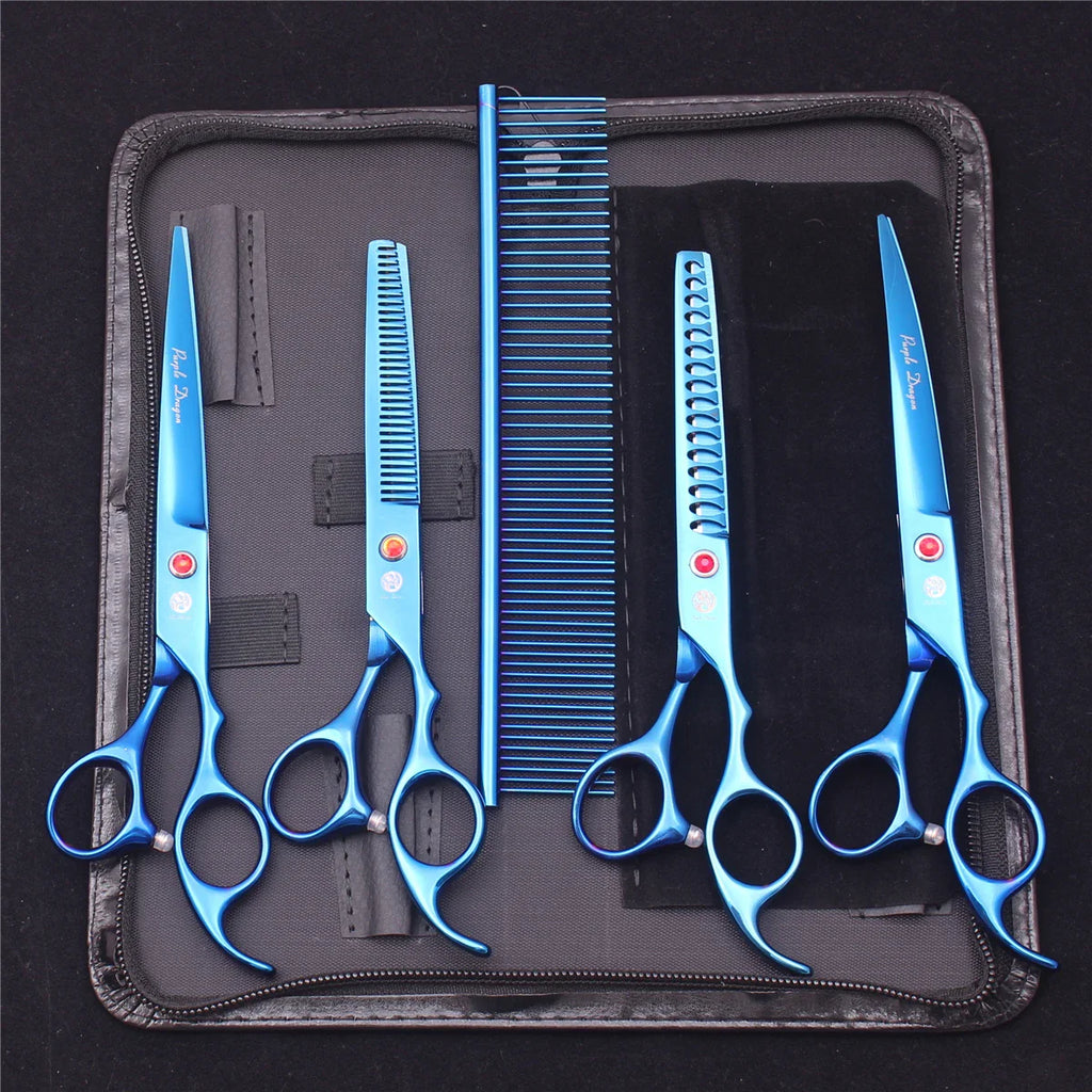 7-Inch (19.5 cm) Stainless Steel Pet Grooming Scissors Kit – Straight, Thinning, Chunker & Curved Shears