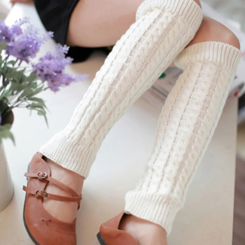 Women's Knit Leg Warmers 40 cm (15.7 in) Long Crochet Boot Cuffs Autumn Winter Black White