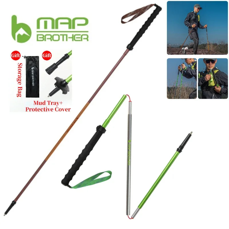 Foldable Quick-Lock 4-Section Trekking Poles Pair – 7075 Aluminum Adjustable 110/120 cm (43.3/47.2 in) EVA Grip Tungsten-Cobalt Tips
