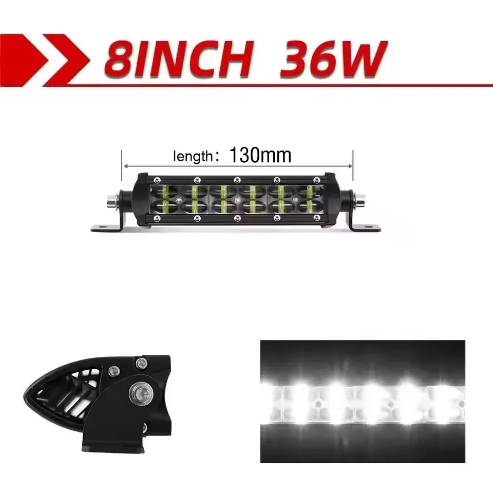 6D Lens Dual-Row LED Light Bar - Spot & Flood Combo, 8in (20cm) / 14in (36cm) / 20in (51cm), 36W/72W/120W, 12V-24V Off-Road Work Light for Truck ATV SUV