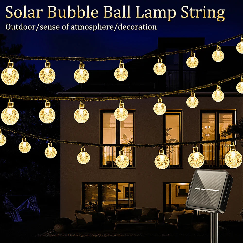 Solar Bubble Ball String Lights - Outdoor Waterproof 100/150 LED, 8 Lighting Modes for Garden Wedding Party Décor