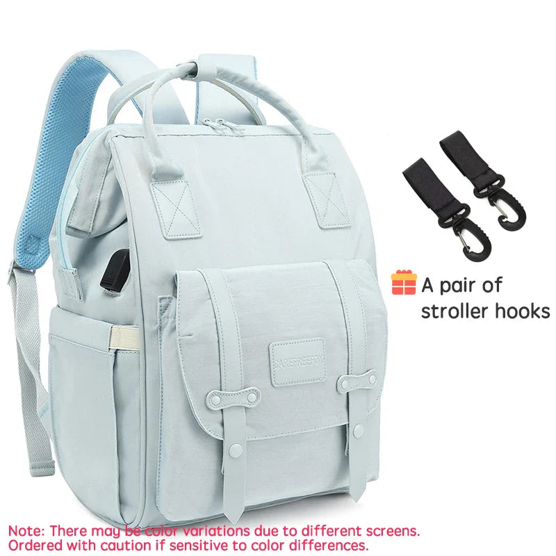 Waterproof Diaper Backpack with 2 Stroller Hooks — Maternity Mommy Nappy Bag for Travel & Outdoor