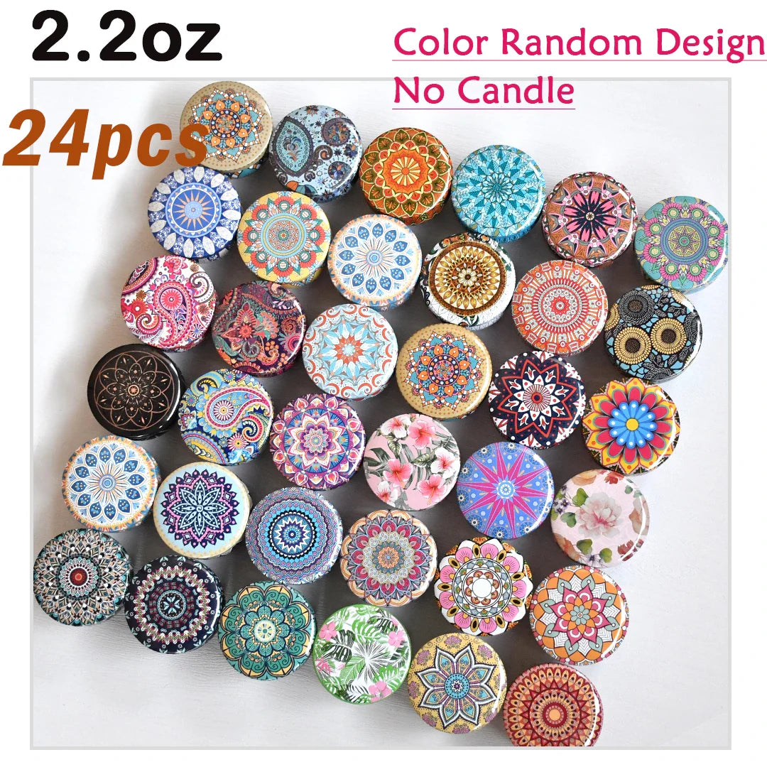 36-Pack Floral Tin Candle Jars 2.2 oz (approx. 62 g) Colorful Patterned Metal Candle Tins