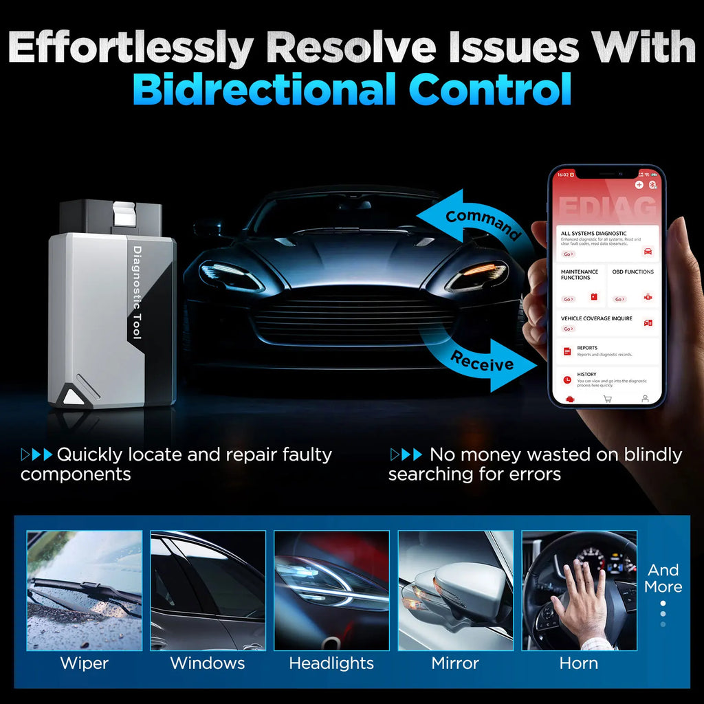 Ediag Elite OBD2 Bluetooth Car Scanner - All-System Code Reader, Bi-Directional Test & 15+ Reset Functions, Lifetime Updates