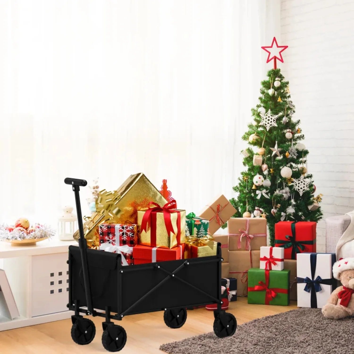 Folding Collapsible Utility Wagon Cart - Portable Handcart for Garden, Picnic, Beach & Shopping