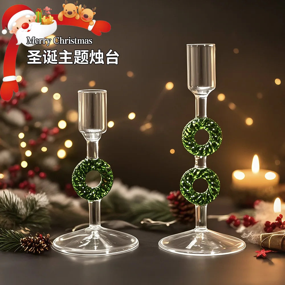 Nordic Christmas Tree Glass Candle Holders - Borosilicate Candelabra Tabletop Decor for Home, Party & Birthday
