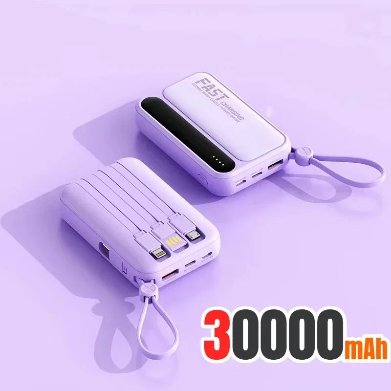 120W Portable Power Bank — 4-in-1 Built-In Cables & LED Digital Display, 10,000/30,000/50,000 mAh, PD 20W