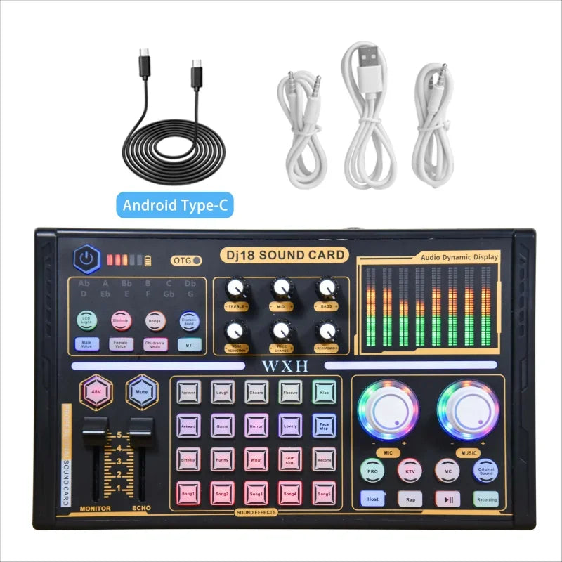 External Sound Card Studio Mixer with Noise-Reduction Microphone for Live Streaming, TikTok, Podcasting