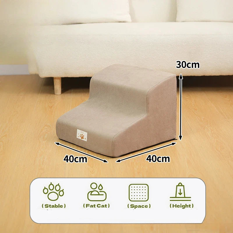 2/3-Step Pet Stairs Ramp for Dogs and Cats – Memory Foam with Removable Washable PU Cover, Sofa Trainer Stairs