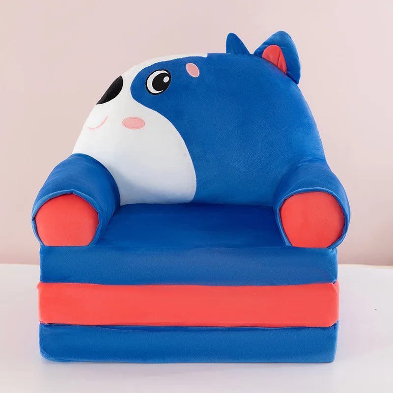 Foldable 3-Layer Plush Kids Sofa Chair Cartoon Baby Seat with Removable Cover