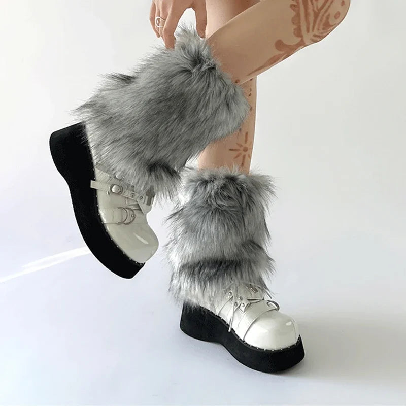 Faux Fur Leg Warmers – Furry Boot Cuffs for Women, Harajuku JK Lolita Cosplay, Winter Boot Socks, Available in 9.8"/11.8"/15.7" (25/30/40 cm)