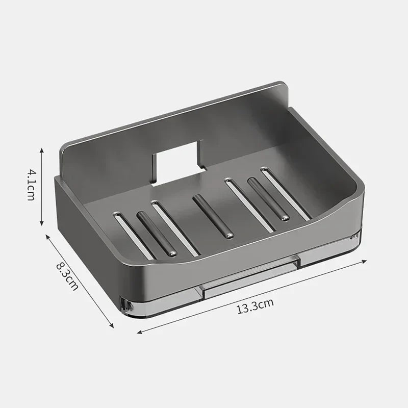 Wall-Mounted Free-Punch Soap & Sponge Holder, Double-Drain Plastic Soap Dish (11.3×8.3×4.1 cm | 4.45×3.27×1.61 in)
