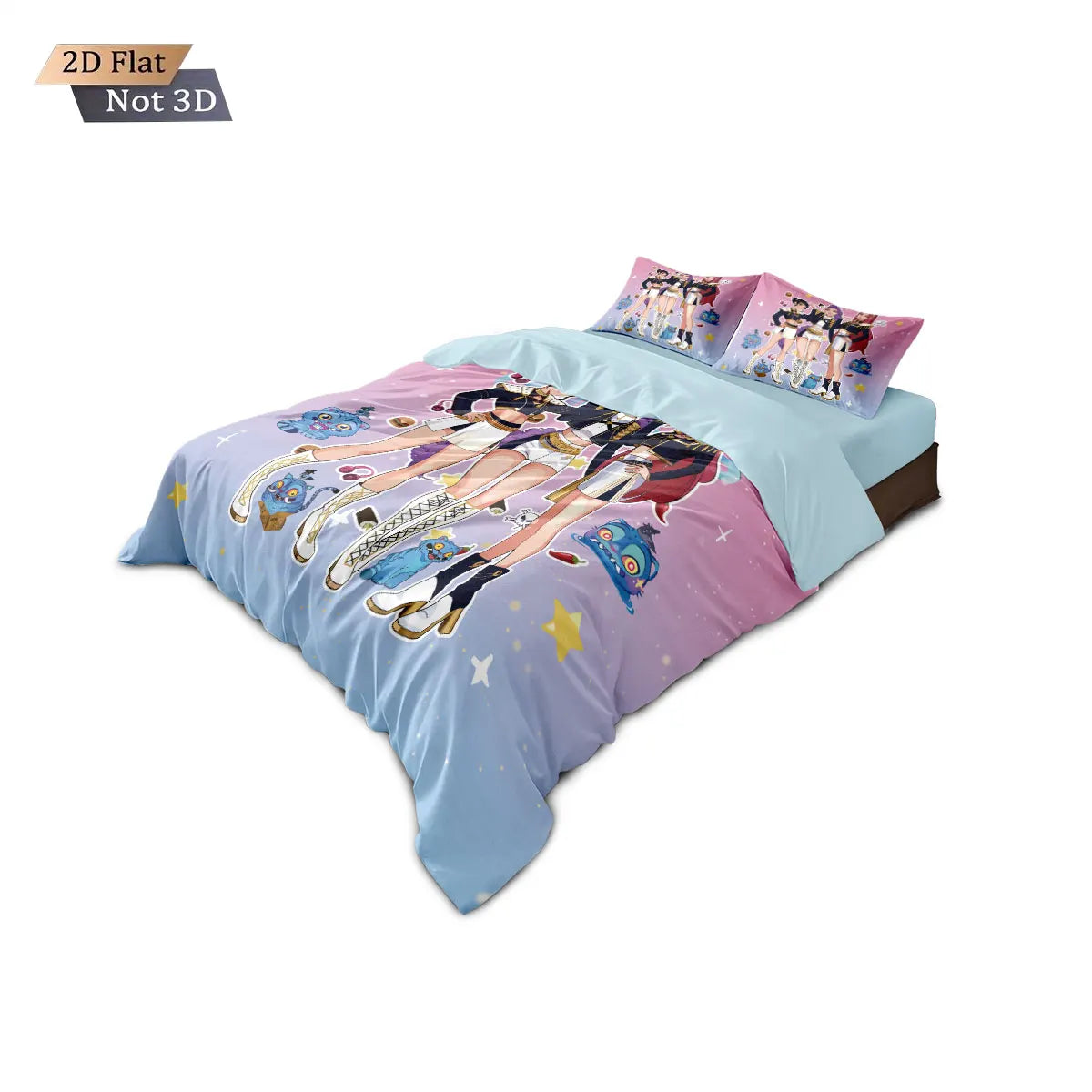 3-Piece K-Pop Demon Hunters Print Bedding Set – Microfiber Duvet Cover + 2 Pillowcases, Multiple Sizes (Twin to King), Machine Washable