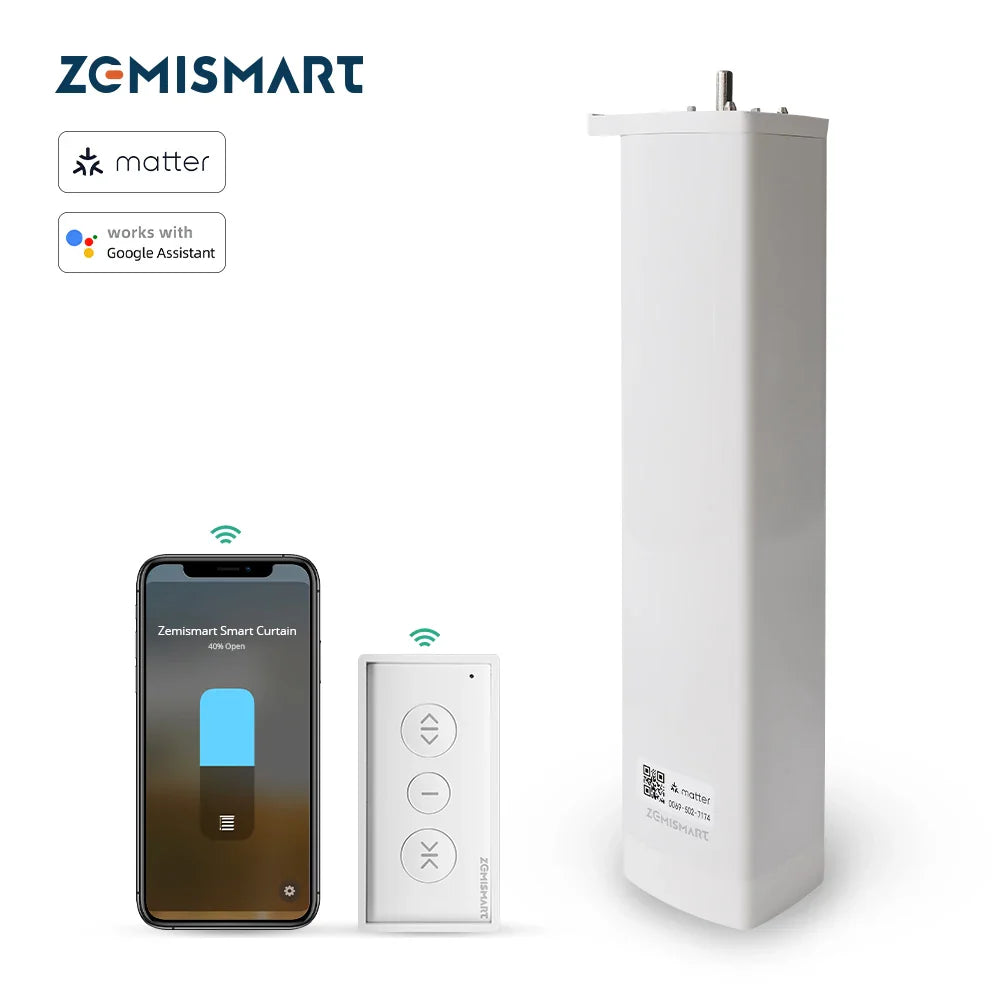 Matter and Thread Smart Curtain Motor App & Voice Control for Google Home Siri SmartThings with RF Remote