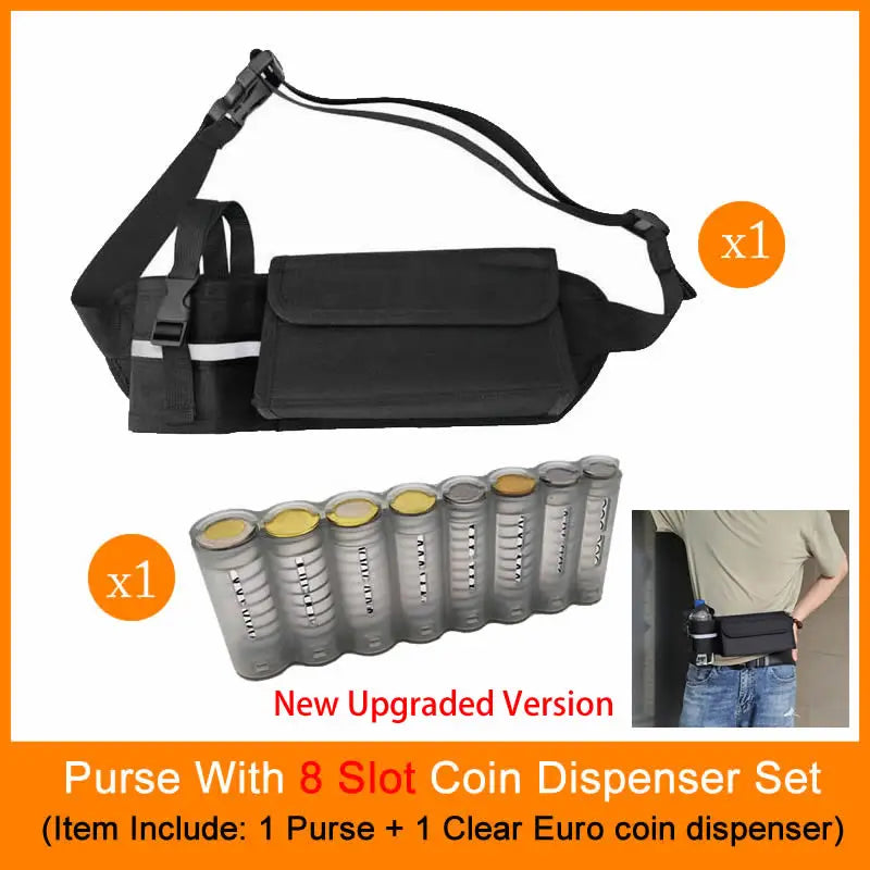 Waiter Cash Wallet Waist Bag with 8-Slot Euro Coin Dispenser – Fanny Pack Coin Holder for Servers, Drivers & Cashiers