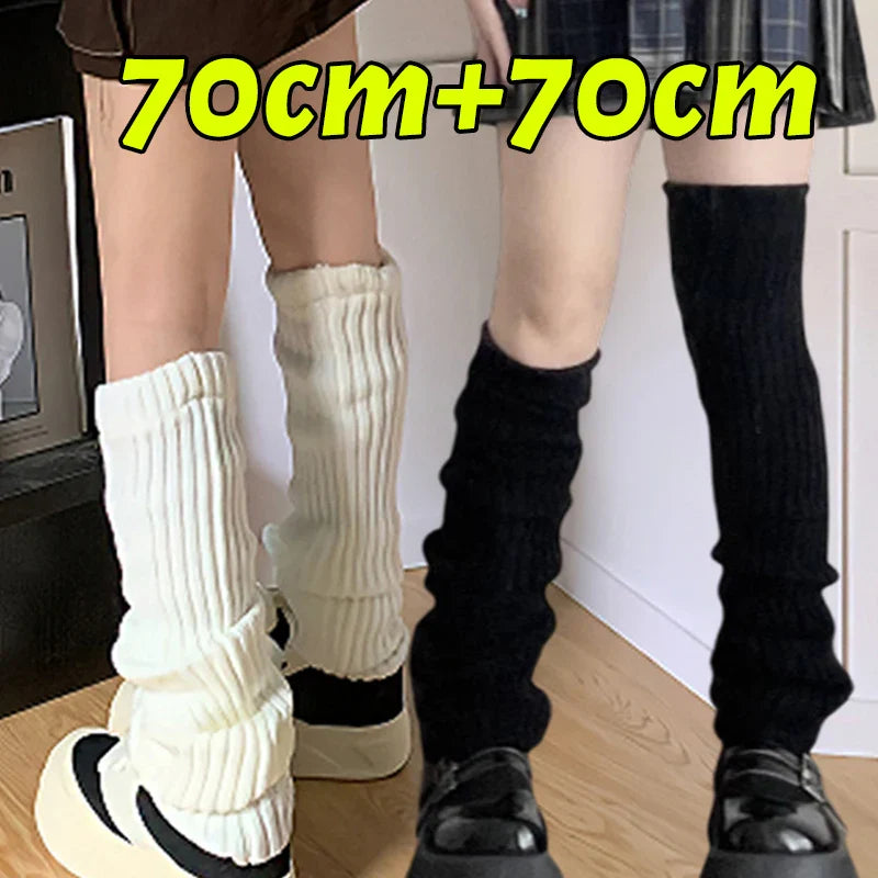 Y2K Fluffy Knit Leg Warmers for Women — Gothic Lolita Arm & Boot Covers, Lengths 40/50/70/75 cm (15.7–29.5 in), Black White