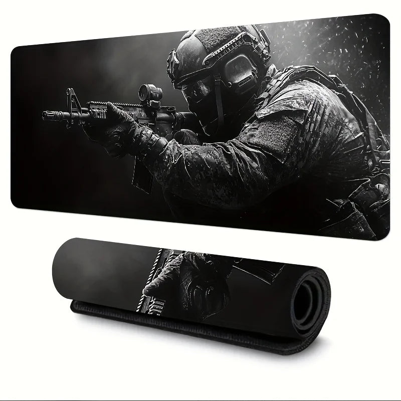 XXL Tactical Soldier Mouse Pad - Non-Slip Stitched Gaming Desk Mat for PC & FPS Gamers