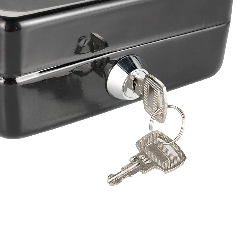 Portable Mini Steel Cash Box with Lock – Coin & Jewelry Safe with Removable Tray, 4.88 x 3.90 x 2.36 in (12.4 x 9.9 x 6 cm)