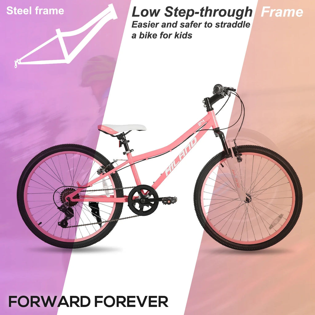 20-Inch Kids Mountain Bike with Front Suspension, Youth Bicycle for Ages 7+, Front V-Brake & Rear Brake — Boys & Girls, Multiple Colors