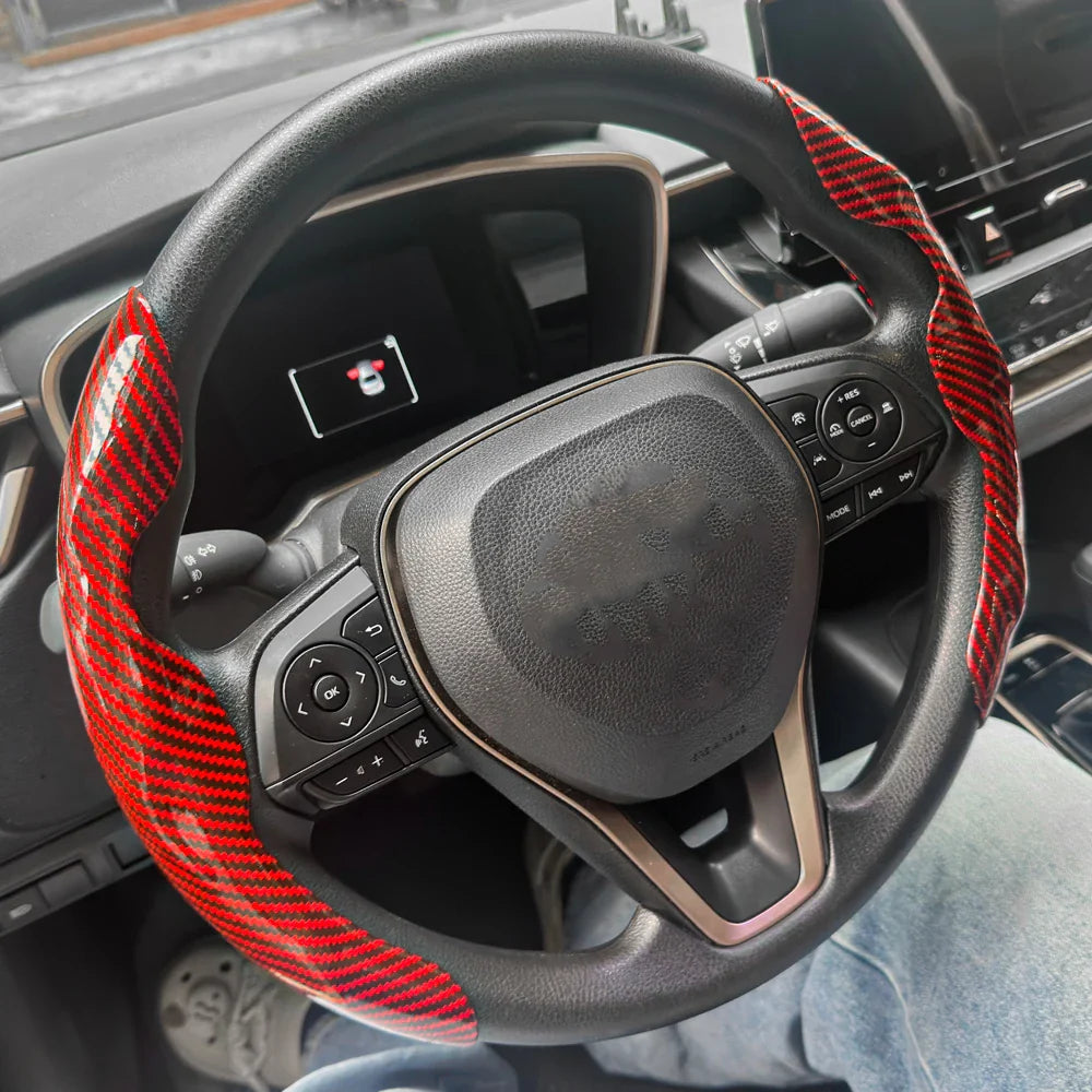 2-Pack Carbon Fiber Silicone Steering Wheel Covers 38 cm (15 in) Anti-Slip Universal Car Interior