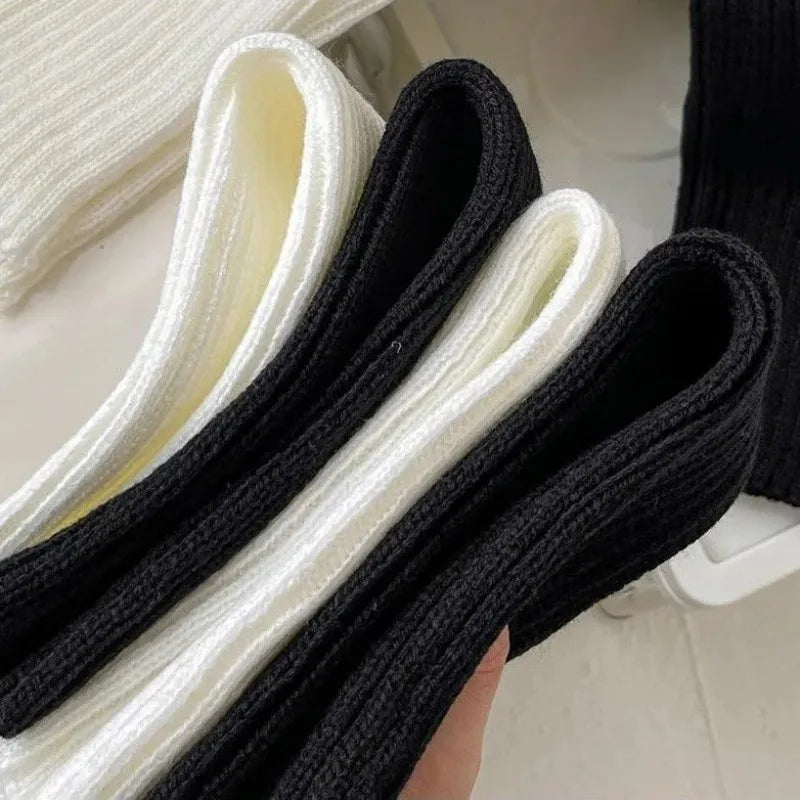 Women's Y2K Knit Leg Warmers 1 Pair — Crochet Boot Cuffs, 40/50/70 cm (15.7/19.7/27.6 in) — Black White