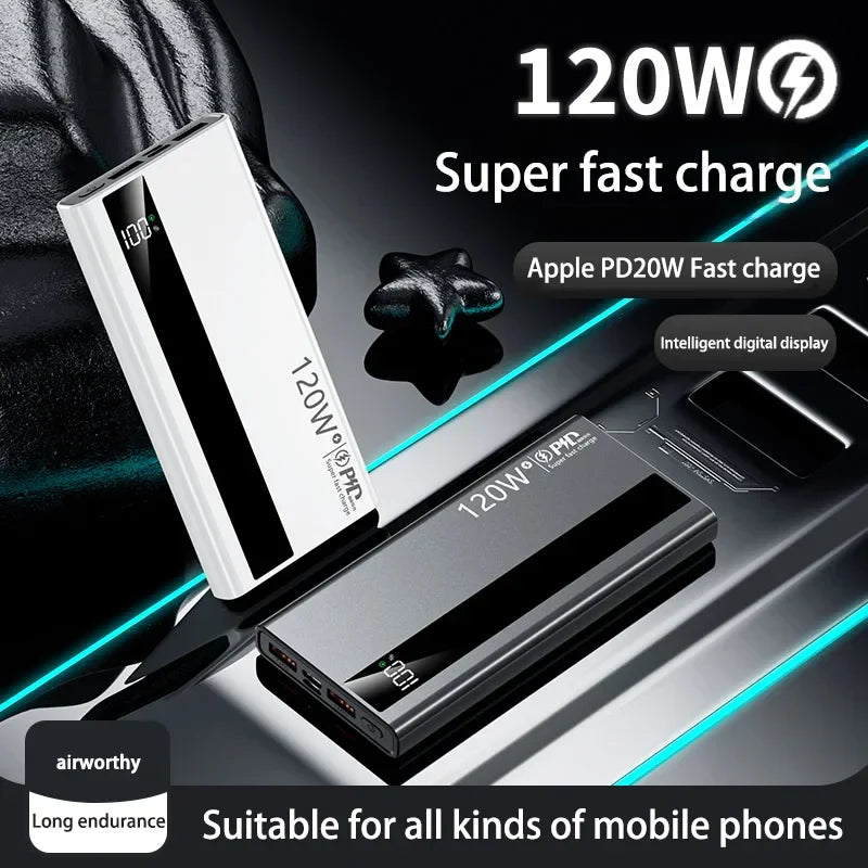 500000mAh 120W Portable Power Bank USB-C & USB-A Fast Charging External Battery Pack with Digital Display