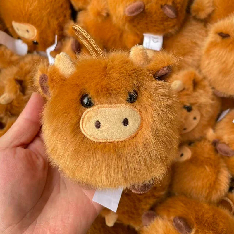 Kawaii Scottish Highland Cow Plush Keychain, Mini Stuffed Animal Car Ornament, Super Soft Plush Pendant, Christmas Gift