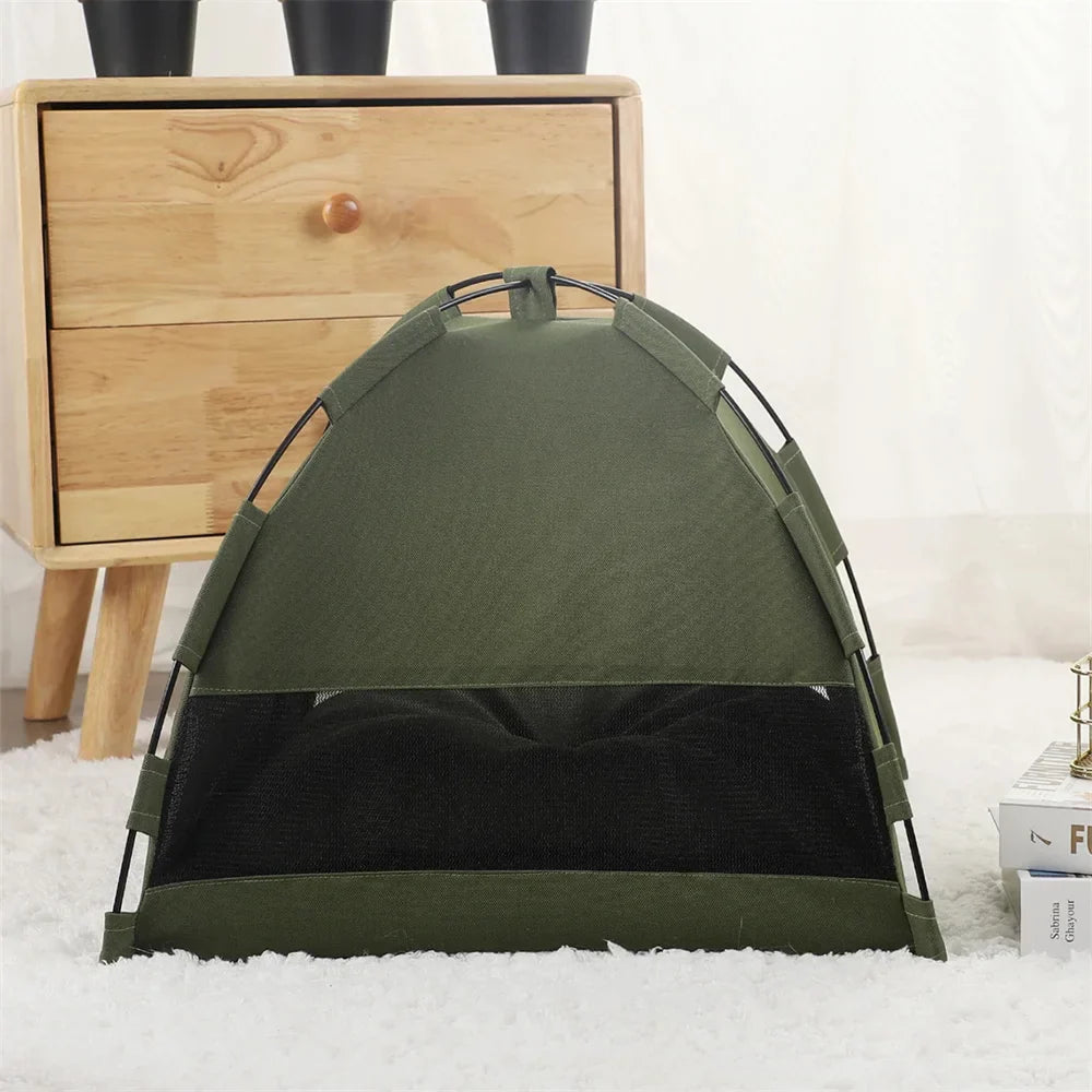 Foldable Semi-Closed Pet Nest Tent for Cats & Small Dogs — Breathable Fleece Bed with Removable Washable Pad, Anti-Slip Bottom, 3 Sizes (S/M/L)